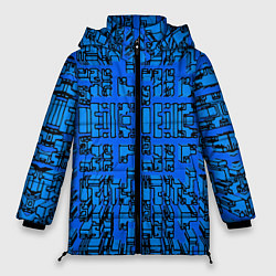 Куртка зимняя женская Синие фигуры с эффектом рыбьего глаза, цвет: 3D-черный