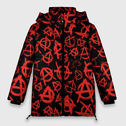 Куртка зимняя женская Узор анархия красный, цвет: 3D-черный