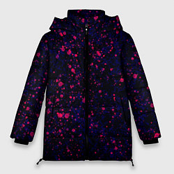 Куртка зимняя женская Абстракция чёрно-синий с розовыми кляксами, цвет: 3D-черный