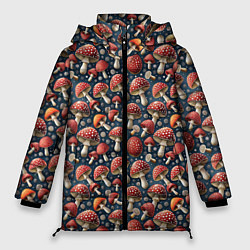 Куртка зимняя женская Гриб красный мухомор паттерн, цвет: 3D-светло-серый