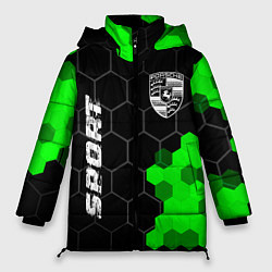 Куртка зимняя женская Porsche green sport hexagon, цвет: 3D-черный