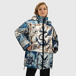 Куртка зимняя женская Пэчворк с якорем - джинсовка моряка, цвет: 3D-светло-серый — фото 2