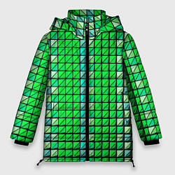 Куртка зимняя женская Зелёные плитки и чёрная обводка, цвет: 3D-черный