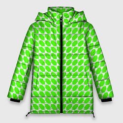 Куртка зимняя женская Зелёные лепестки шестиугольники, цвет: 3D-красный