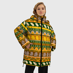 Куртка зимняя женская Оливково желтый полосатый тропический узор, цвет: 3D-светло-серый — фото 2