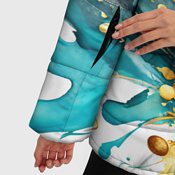 Куртка зимняя женская Бирюзово голубая абстракция, брызги краски на бело, цвет: 3D-черный — фото 2