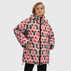 Куртка зимняя женская Бирюзово-розовый геометричный треугольники, цвет: 3D-красный — фото 2