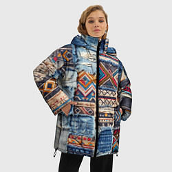 Куртка зимняя женская Пэчворк узоры индейцев, цвет: 3D-красный — фото 2