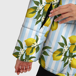 Куртка зимняя женская Ветка летних лимонов - голубые полосы, цвет: 3D-черный — фото 2