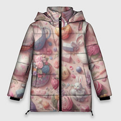 Куртка зимняя женская Акварельный фон в пастельных тонах, цвет: 3D-красный
