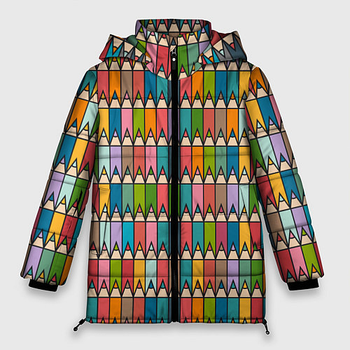 Женская зимняя куртка Паттерн с цветными карандашами / 3D-Светло-серый – фото 1