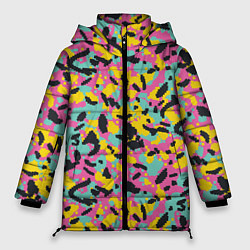 Куртка зимняя женская Пиксельный камуфляжный паттерн в неоновых цветах, цвет: 3D-светло-серый