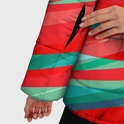 Куртка зимняя женская Красный и бирюзовый абстрактный полосы, цвет: 3D-черный — фото 2