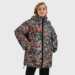 Куртка зимняя женская Тёмный сине-оранжевый абстрактная текстура, цвет: 3D-черный — фото 2