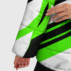 Куртка зимняя женская Чёрно-зелёные полосы на белом фоне, цвет: 3D-черный — фото 2