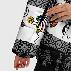 Куртка зимняя женская Кокопелли - боги индейцев хайда, цвет: 3D-черный — фото 2