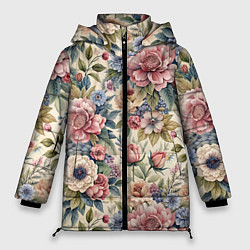 Куртка зимняя женская Нежные цветочные мотивы, цвет: 3D-светло-серый