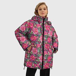 Куртка зимняя женская Пионы и шмели, цвет: 3D-красный — фото 2