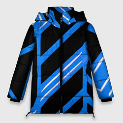 Куртка зимняя женская Black and white stripes on a blue background, цвет: 3D-светло-серый