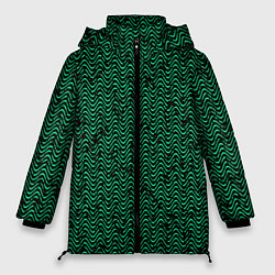 Куртка зимняя женская Чёрно-зелёный волнистая текстура, цвет: 3D-черный