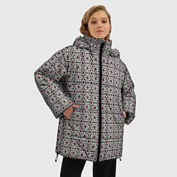 Куртка зимняя женская Чёрно-бело-красный узор, цвет: 3D-красный — фото 2