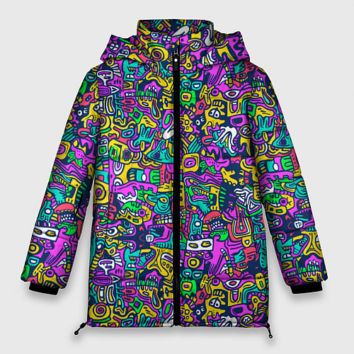Женская зимняя куртка Паттерн с монстриками / 3D-Светло-серый – фото 1