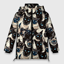 Куртка зимняя женская Сиамские кошки, цвет: 3D-светло-серый