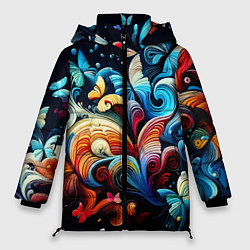 Куртка зимняя женская Бабочки и цветы в ночи - фантазия, цвет: 3D-светло-серый