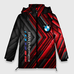 Куртка зимняя женская BMW geometry stripes red, цвет: 3D-черный