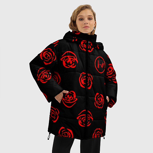 Женская зимняя куртка Twenty one pilots rose pattern / 3D-Красный – фото 3