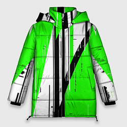 Куртка зимняя женская Black and white vertical stripes on a green backgr, цвет: 3D-черный