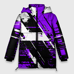 Куртка зимняя женская Diagonal black and white stripes on a purple backg, цвет: 3D-черный