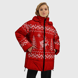Куртка зимняя женская Олени под елками, цвет: 3D-красный — фото 2
