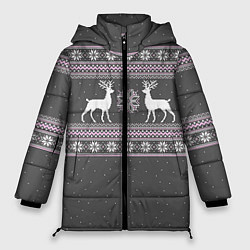 Куртка зимняя женская Узор с оленями, цвет: 3D-черный