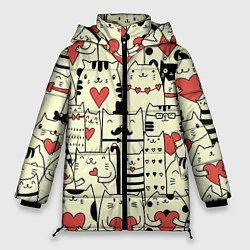 Куртка зимняя женская Любящие котики, цвет: 3D-черный