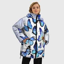 Куртка зимняя женская Голубые бабочки, цвет: 3D-черный — фото 2