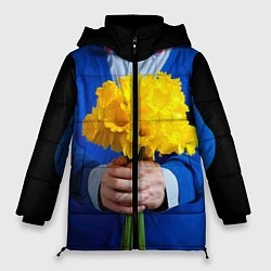 Куртка зимняя женская Цветы в руках, цвет: 3D-черный
