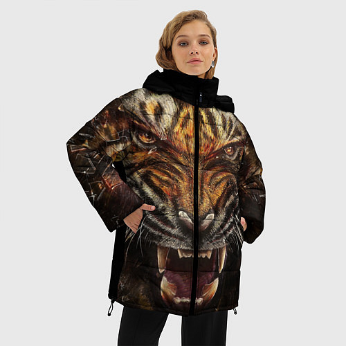 Женская зимняя куртка Разъяренный тигр / 3D-Красный – фото 3