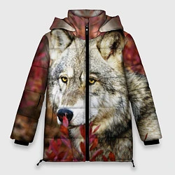 Куртка зимняя женская Волк в кустах, цвет: 3D-светло-серый