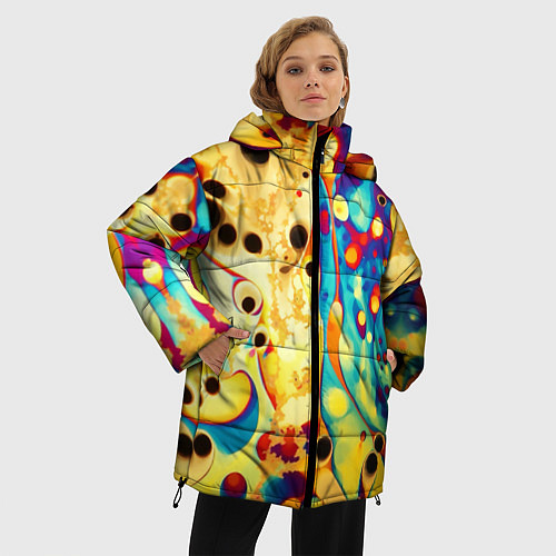 Женская зимняя куртка Абстракция кислотные метаморфозы / 3D-Красный – фото 3