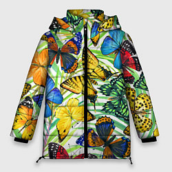 Куртка зимняя женская Тропические бабочки, цвет: 3D-светло-серый