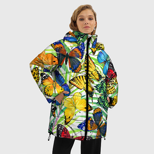 Женская зимняя куртка Тропические бабочки / 3D-Красный – фото 3