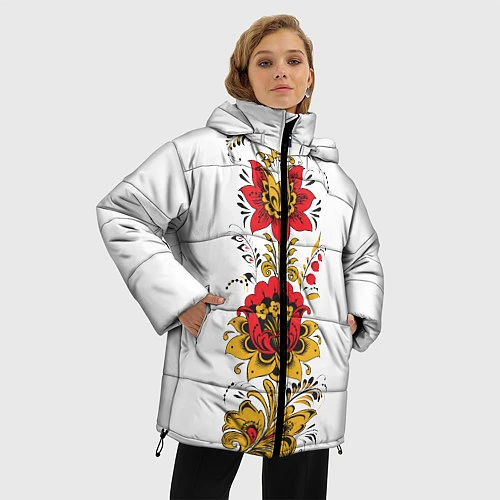 Женская зимняя куртка Хохлома: цветы / 3D-Красный – фото 3