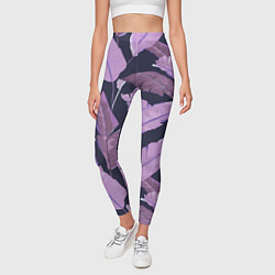 Леггинсы женские Tropical leaves 4 purple, цвет: 3D-принт — фото 2