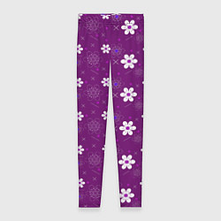 Леггинсы женские Узор цветы на фиолетовом фоне, цвет: 3D-принт