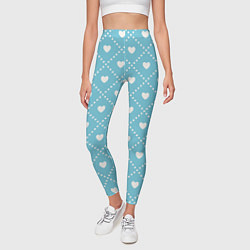Леггинсы женские Белые сердечки на голубом фоне, цвет: 3D-принт — фото 2