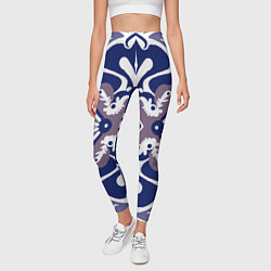 Леггинсы женские Паттерн цветок с глазками в синих оттенках, цвет: 3D-принт — фото 2