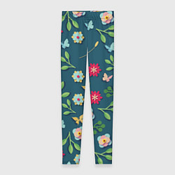 Леггинсы женские Цветы и разноцветные бабочки, цвет: 3D-принт