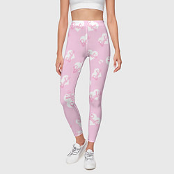 Леггинсы женские Барби: белые сердца на розовом паттерн, цвет: 3D-принт — фото 2