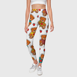 Леггинсы женские Наклейки стикер мишки и сердечки, цвет: 3D-принт — фото 2